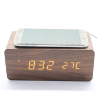 2021 Nieuwe Fancy Multifunctionele Elektronische Speciale Houten Draadloze Oplader Virtuele Led Tafel Wekker