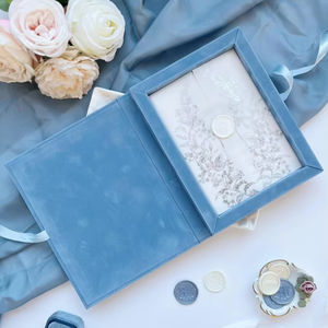 กล่องกำมะหยี่สีฟ้าฝุ่นสำหรับการ์ดเชิญงานแต่งงานกระดาษฟอยล์สีทองขนาด5x7 15th การ์ดวันเกิด - Product Image 1