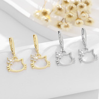 LUOYUNE Boucles d'oreilles créoles tendance chaton en zircon taille brillant, plaqué or 18 carats, zircon incrusté, laiton, bijoux pour femmes, vente en gros
