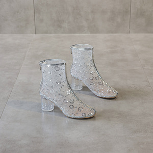 Botines de tacón alto de cristal, estilo nuevo verano 2026, impermeables, con plataforma, tela de red, lentejuelas caladas, botines cortos para mujer - Product Image 5