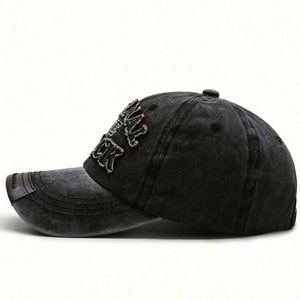 3D Embroidery Digital Printing Adjustable Washed Cotton Custom Distressed Vintage Letter Pattern Image Baseball Cap Dad <b>Hat</b> - Product Image 3