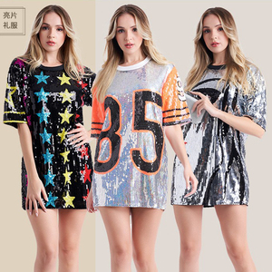เสื้อปักเลื่อมรูปดาวห้าจุดสีดำทรงหลวมเสื้อยืดปักเลื่อมลายฮิปฮอปสีเงินสีส้ม85แบบดิจิทัล - Product Image 6