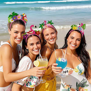 नई हैवायन ग्रीष्मकालीन समुद्र तट नृत्य पोशाक फूल हेडबैंड नारियल के पेड़ फ्लैमिंगो हेडबैंड - Product Image 3