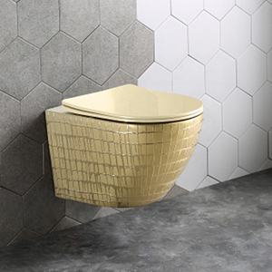 10 YRS WARRANTY Rimless, Tornado Ceramic GOLD PLATED COLORED Wall Hung Toilets - Product Image 6
