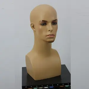 De la piel al por mayor Color maquillaje hombre cabeza de maniquí y busto realista de fibra de vidrio de cabeza de maniquí con los hombros