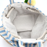 Sac à main en toile rayée avec pompon pour femmes, personnalisé, grande capacité, en paille, avec cordon de serrage,