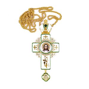 ZD027 Deluxe hecho a mano esmalte blanco esmalte Europa ortodoxo Pectoral Cruz collar con Jesús icono de la Iglesia regalo espiritual - Product Image 4