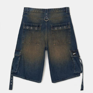 China Jeans Fabricante original Personalizado Neon Blue Side Stripes Jorts Streetwear Blue Faded Skater Denim Bermudas - Product Image 1