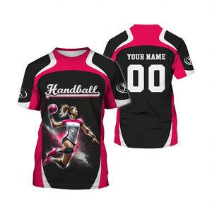 Maglia da pallamano personalizzata rosa e nera con nome e numero, maglietta sportiva personalizzata per donne e uomini, uniformi da squadra - Product Image 2
