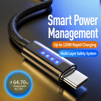 Kabel USB-C ke USB-C LED Light up 120W Pengisian Cepat, Kabel Nilon Terjalin untuk Ponsel, Tablet, Laptop, Mobil 1M 2M OEM Grosir Pabrik