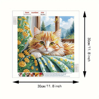 Kit de Peinture Diamant DIY Chat Gingembre Fleur de Fenêtre 30x30cm, Artisanat Artistique en Strass de Cristal pour Décoration Intérieure