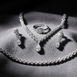 Parure de bijoux de mariage et de fiançailles en moissanite - Ensemble 4 pièces en argent sterling plaqué or rose avec collier en Y, boucles d'oreilles, bracelet et bague - Product Image 6