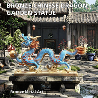 Statue de dragon en bronze sur mesure, finition laiton antique, grande sculpture de jardin chinoise, technique de moulage, fontaine d'eau