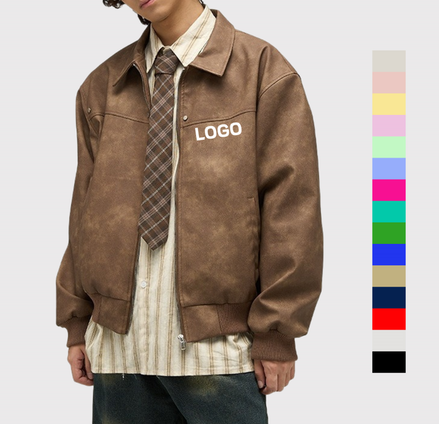2025 Hot Sale Custom Logo PU Varsity Bomber Motorcycle Jacket Men's Winter Waterproof Breathable Windbreaker Streetwear Casual