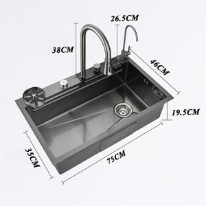 Fregadero de Cocina Inteligente Multifuncional Negro Moderno Tipo <span class=keywords><strong>Cascada</strong></span> de Acero Inoxidable para Colgar en la Pared, Lavabo de Baño - Product Image 4