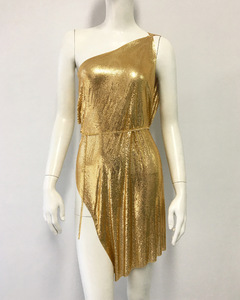 Ropa de mujer caliente europea y americana, vestido de Metal, chica Sexy, falda con tirantes de diamantes de imitación, hombro inclinado - Product Image 5