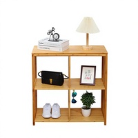 Étagère de rangement en bambou à 4 cubes, bibliothèque modulaire avec côtés à lattes, unité d'étagère polyvalente pour maison moderne