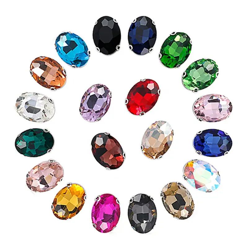 High Quality Full Size Oval Glass Crystal Rhinestone Flat Back Claw Glass Crystal Sewn On Rhinestone Clothes Accessories