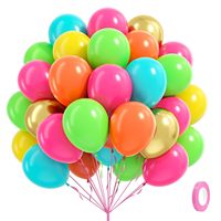 60 ballons en latex de 12 pouces rose vif, vert lime, turquoise, orange, jaune doré pour décorations de fête d'anniversaire sur le thème tropical hawaïen