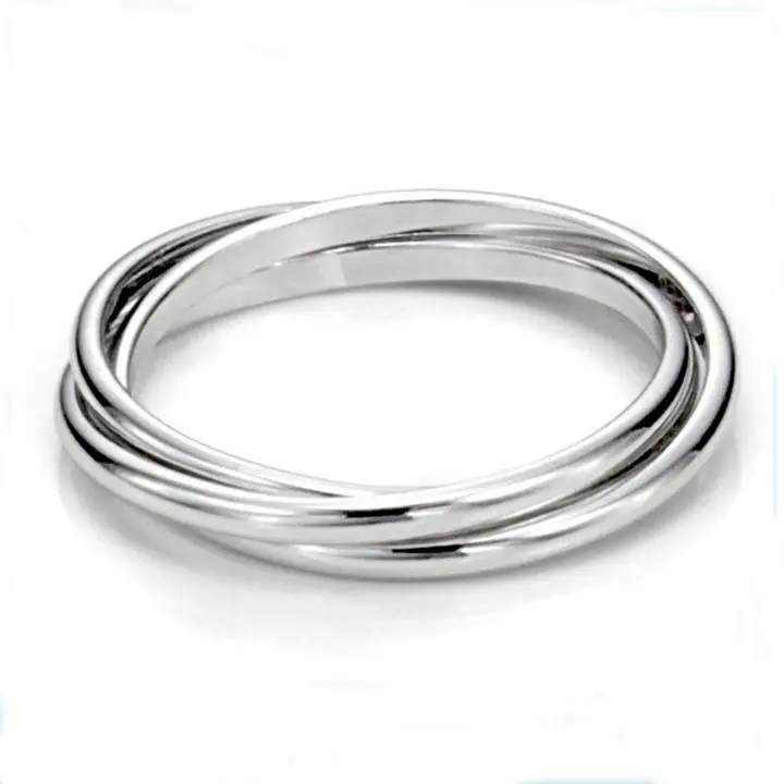 Modeschmuck 925 Sterling Silber dreifach ineinandergreifen den Rock'n'Roll rollenden hochglanz polierten einfachen Kuppel Ehering Ring