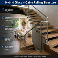 Rampe en verre sans cadre avec remplissage en câble d'acier inoxydable pour escaliers, balcon, piscine
