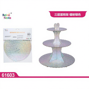 Support à gâteau à trois étages en argent laser Peiyong, modèle 61603, pour fêtes et événements, présentation de gâteaux, fournitures de décoration de gâteaux - Product Image 1