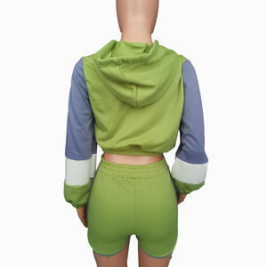 Pakaian Wanita Musim Semi Gugur Atasan Crop Hoodie Celana Pendek Set 2 Potong Setelan Pendek Wanita Set Jogger Wanita Pakaian Wanita Dua Potong - Product Image 6