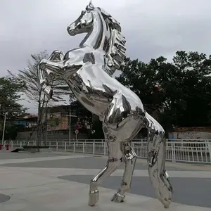 Escultura de caballo de acero pulido, escultura de caballo de tamaño real para decoración de jardín, gran oferta