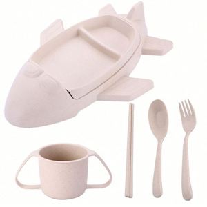 Offre Spéciale – Assiettes en forme d'avion pour bébé, vaisselle biodégradable en paille de blé, ensemble de vaisselle pour enfants - Product Image 3