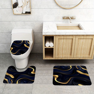Juego de Baño de Poliéster Negro y Dorado - Cortina de Ducha Clásica con Diseño de Ondas, 12 Ganchos, Tapete Antideslizante y Funda para Asiento de Inodoro, Decoración Moderna para Baño - Product Image 4