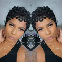 Perruque Cheveux Humains Bouclés Courts Coupe Pixie Très Vendue, Fabrication Machine, Prête à Porter, Installation Facile, Aspect Naturel pour Femmes Noires
