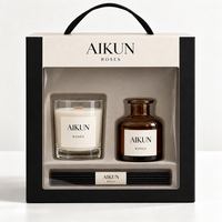 Coffret cadeau de parfums d'ambiance Aikun en verre ambré transparent avec bougie parfumée et diffuseur à bâtonnets noirs pour les événements de déménagement