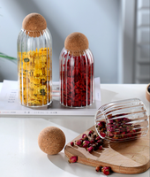 Stoples Kaca dengan Tutup Gabus Bulat, Kaca Borosilikat Tinggi, Wadah Penyimpanan Kopi, Wadah Penyimpanan Makanan Dapur, Wadah Teh, Kacang, Rempah-rempah