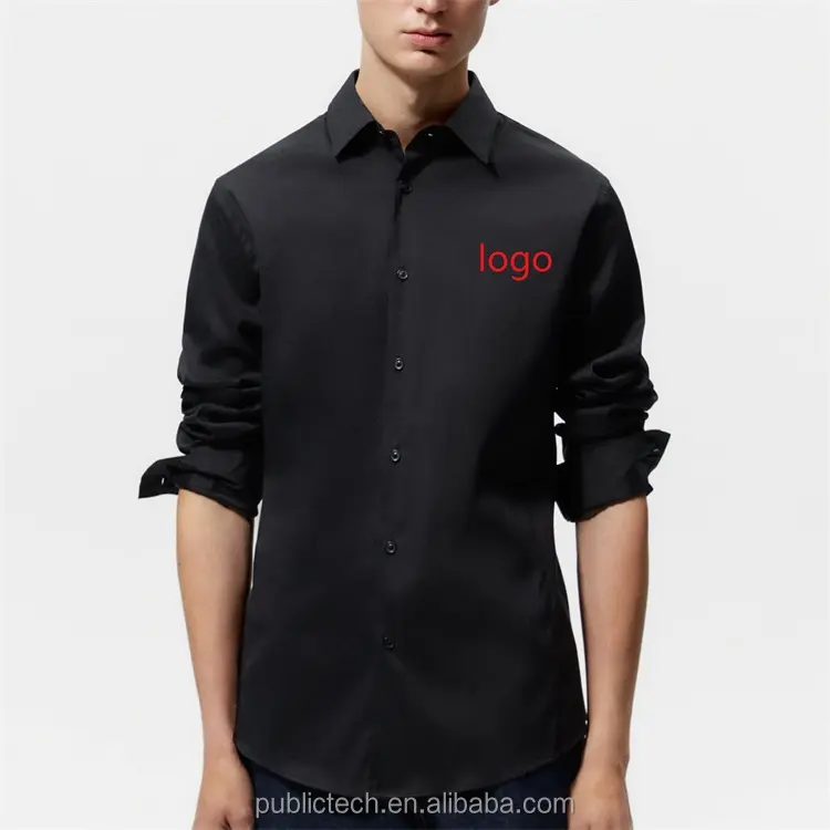 OEM custom high quality 95% cotton 5% elastane slim fit casual stretchy poplin shirt for men shirt