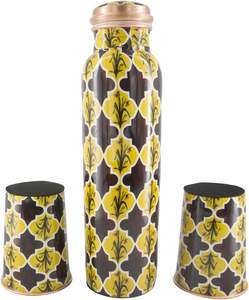 Calidad de exportación Meena Impreso Botella de agua de 1 litro y 2 vasos de vidrio de cobre Juego de regalo disponible a granel - Product Image 3