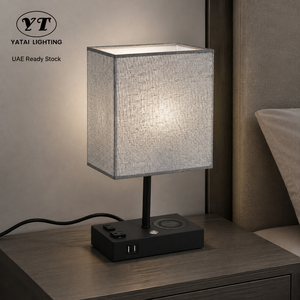 Modern <b>Table</b> Lamp With <b>Wireless</b> <b>Charging</b> USB Power Supply Fabric Shade Iron Base E27 Bulb For Bedroom <b>Bedside</b> Nightstand - Product Image 1