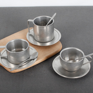 Set di Tazze da Caffè Vintage in Acciaio Inox 304 Satinato con Cucchiaio, Stile Industriale Storico per Uso in Ufficio - Product Image 5