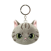 Porte-clés en peluche tête de chat de dessin animé, brodé, en polyester avec rembourrage en coton PP, anti-stress, cadeau d'anniversaire, vente en gros