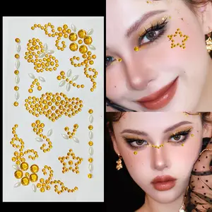 Festivali Rave takı Rhinestone yüz çıkartmalar çiçek kalp gözler yüz taşlar vücut Jewels kristal üzerinde sopa