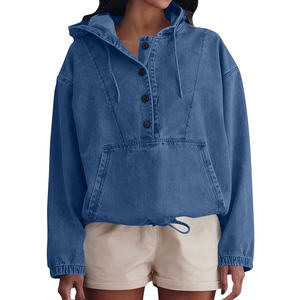 Sudadera con Capucha de Mezclilla para Mujer, Estilo Urbano Holgado, Sudadera con Capucha de Punto para Invierno, Logotipo Frontal ODM, Impermeable - Product Image 1