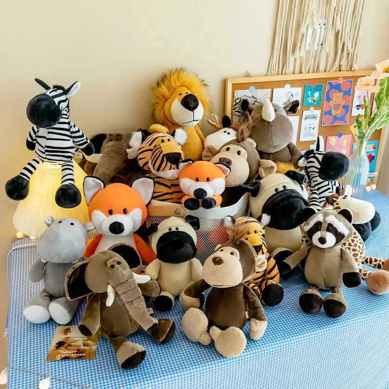도매 부드러운 숲 동물 장난감 동물원 사자 기린 호랑이 여우 박제 플러시 장난감 Plushies 베개 장난감