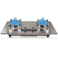 Table de cuisson à gaz encastrable RAF R.8073, deux brûleurs, 5KW, allumage automatique, minuterie intelligente, panneau en verre inoxydable, protection anti-extinction de flamme pour la cuisson quotidienne