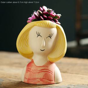 Venta al por mayor de diseño pintado a mano figura humana niña cara cerámica suculenta maceta planta Cactus <span class=keywords><strong>Macetas</strong></span> - Product Image 5