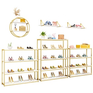 Estantes de Exhibición de Zapatos de Oro Brillante, Decoración de Diseño de Muebles para Bolso y Tienda Minorista, <span class=keywords><strong>4</strong></span> Capas - Product Image 5