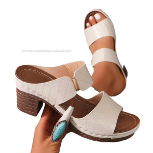 Large Size <b>Open</b>-toed High-heeled Slippers Women New Coarse Heel Pattern Fashion - Product Image 5