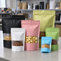 Sachets Doypack Polyvalents Colorés Mat Qualité Alimentaire Refermables avec Fermeture Éclair et Fenêtre Transparente pour Noix, Popcorn, Snacks – Sachet Autoportant