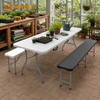 Table de repas pliable moderne pour l'extérieur, banc en métal avec structure en métal, banc pliable en plastique pour l'extérieur, pour usage domestique et professionnel