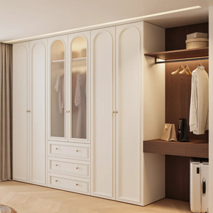 French Cream <strong>White</strong> Wooden Modern <strong>Bedroom</strong> Wardrobe Large Capacity Eco-Friendly Wall Mount Customizable Furniture for Hotel Villa - Product Image 5