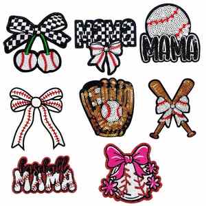 Patch thermocollant brodé de sequins, motif Gant de baseball et MAMA Sport, pour la décoration de vêtements, chapeaux et sacs - Product Image 3