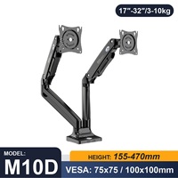 Support double moniteur pivotant à 50 degrés, inclinable, compatible VESA 75x75/100x100 mm, hauteur réglable, bras ergonomique pour moniteur double